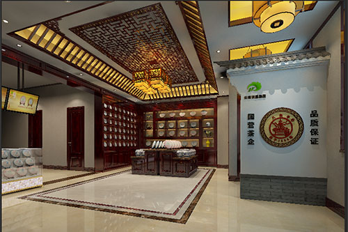 民乐古朴典雅的中式茶叶店大堂设计效果图